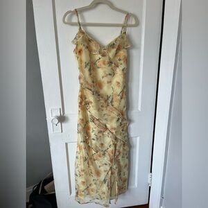 Lulu's soft yellow floral midi dress